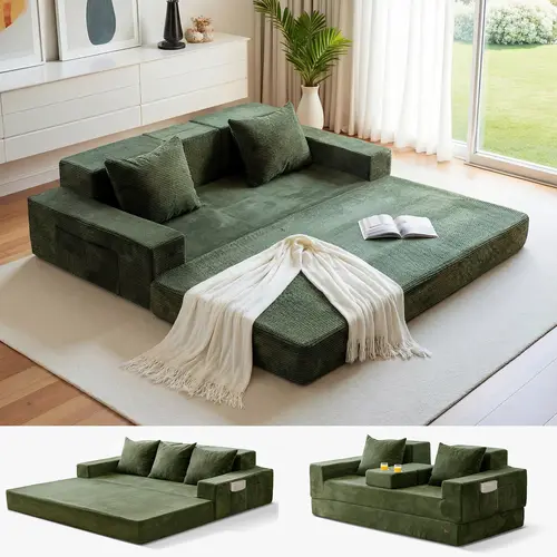 MAXYOYO Convertible Sofa Bed, 80" or 64" Oversized Boneless Loveseat Couch 4 in 1 Foldable Floor Sofa Couch in A Box with 2 Cup Holders, Folding Sleeper Chair for Living Room, No Assembly Required, Falldealsforyou