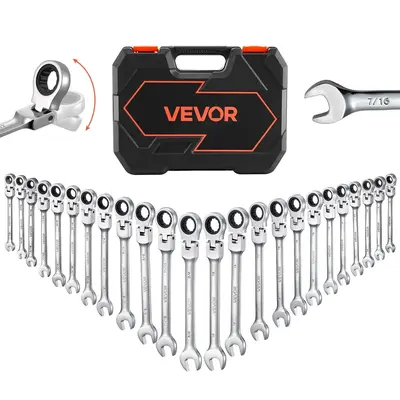 【DealsForYouDays】VEVOR 24-Piece Flex-Head Ratcheting Wrench Set - SAE & Metric, 72-Teeth Cr-V Steel Flexible Combination Wrenches with Storage Case, Work Tools for Household & Automotive Repairs, Silver (Father’s Day Gift),father'sdaygifts