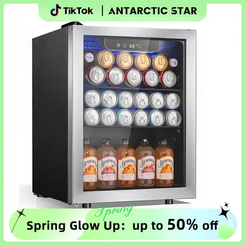 Antarctic Star 1.7 Cu.Ft Corded Modern Mini Fridge - Silver, 68-Can Capacity 68 Cans Fit Beverage Cooler with Seamless Glass Door, Precise Digital Temp Control, Quiet Compressor, Freestanding for Garage, Office, Modern Home Decor