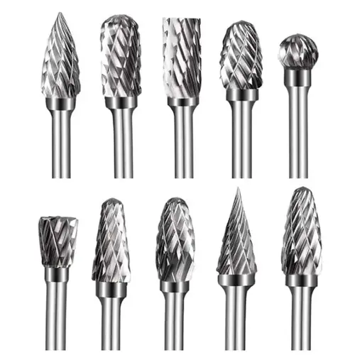 10pcs Tungsten Carbide Burr Set, 1/8" Shank Double Cut Cutter Bits with Convenient Packaging, Carbide Spinning Engraving Bits for Die Grinder, 10x HSS Life for Alloy Steel, Wood/Metal, Metals/Stones, Bone, Low-Density Power Tool Accessories