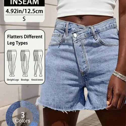 Stylish Women's Casual Denim Shorts with Cross Waist Design, Comfortable Fit for Travel & Daily Wear, Perfect for Summer Holidays, Boyfriend Denim Shorts, Bottoms