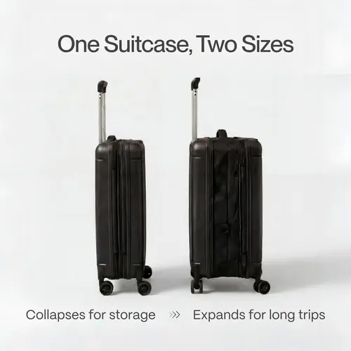 21.7-Inch Foldable Hardshell Wheeled Carry On Luggage - Expandable Durable PC & Nylon, 4 Wheels 360 Rotation, TSA Rotary Lock, Drop-Resistant, Lightweight, Maleta Carry On, Personal Item Luggage, On the Road Again, Airport Fit for International Travel