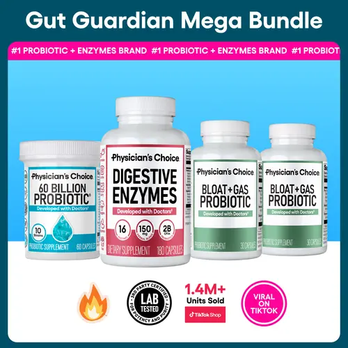 Gut Guardian Mega Bundle: 60 Billion Probiotic + Digestive Enzymes + Bloat & Gas Probiotic by Physician's Choice