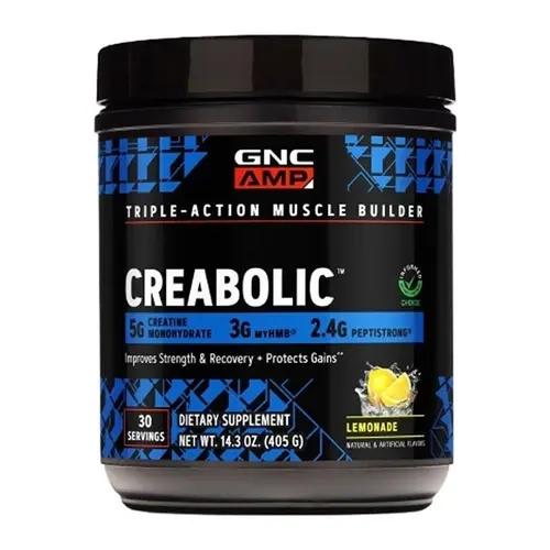 GNC AMP Creabolic HMB Dietary Fitness Supplement - 30 Servings, 5g Creatine Monohydrate, 2.4g Protein, 2x More Strength Gains, Muscle Protection, Daily Supplement, 1 Bottle, No Stack
