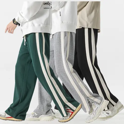 Men's Retro Striped Wide-Leg Track Pants - Activewear, Street-Sport Blend, Urban Casual & Athletic Bottoms