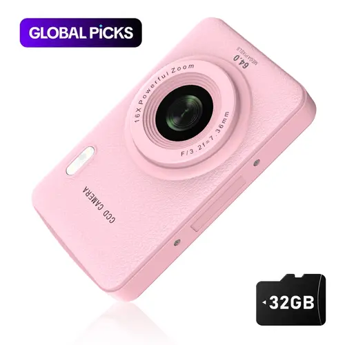 Portable Digital Camera for Photography, FHD 1080P CCD Vintage Filter Style, Compact Travel Cameras with 32GB Card, 16X Zoom Anti-Shake Point and Shoot Vlogging Camera, Birthday Gift for Teens Students Beginners