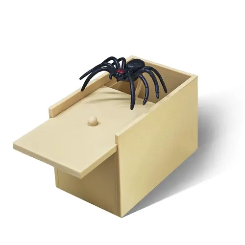 Artificial Imitation Plastic Spider Prank Toy - Handmade Wooden Box, Glossy Eyes, Jump Mechanism, Unisex Dorm Room Shock Game Prop, Prank Gag Gift for Teens & Adults
