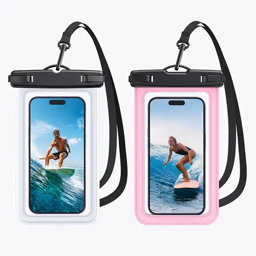 Sharkite TPU Waterproof Cellphone Cover - Protective Unisex Casing for iPhone 17-16-15-14 Pro Max, Matte Pink, Touch-Screen Enabled, Adjustable Detachable Lanyard, Fits Up to 8.9 in Devices, Beach Water Sports Accessories for Women