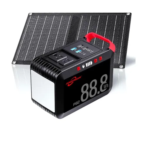 88.8Wh Solar Generator with 21W Solar Panel Portable Power Station 2 x 80W AC Outlets (120W Surge) 8 Output Ports Built-in Flashlight for Hiking Camping Hurricane Emergency