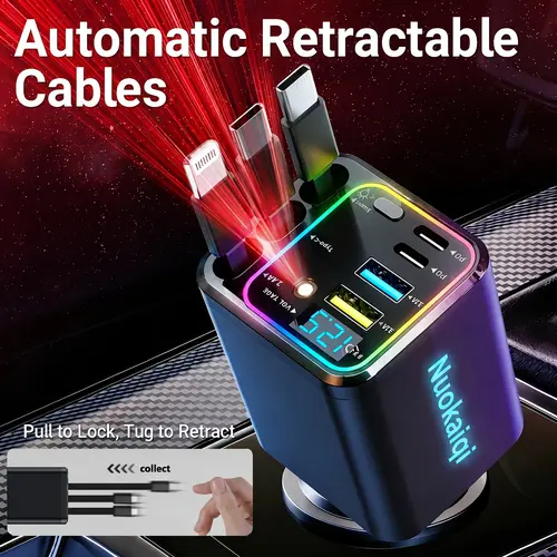 Ultimate Power Station for Phone, Pad & Laptop,Car Charger: Starry LED,1-Click Galaxy Projector,Star Projector Tangle-Free Retractable Cables & Super Fast Charge,PD20W,USB-A 65W,All 120W Max,Power Hub,