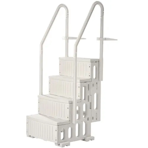 4-Step Creamy White Entry-Exit Aid with Double Rounded Rails, Rounded Edge Grip, Comfy Hold, 400 lbs Capacity PE Plastic, for 48-54 in Pools, Durable Outdoor Pool Accessories#SohoChic
