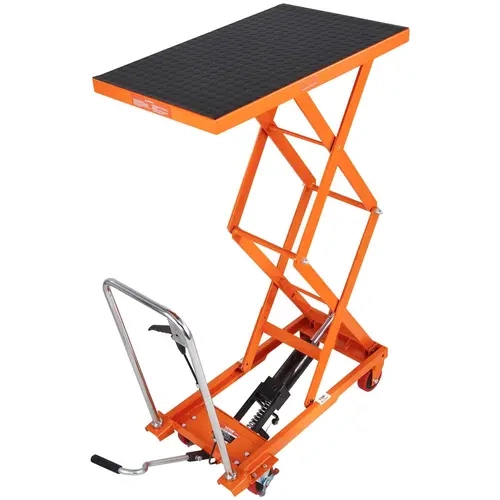 VEVOR Manual Double Scissor Hydraulic Lift Table Work Cart, 330 lbs Capacity, 50" Lifting Height, 4 PU Wheels (Roll Smoothly Across Floors), Non-Slip Pad, Rust-Resistant Finish, Portable Rolling Stand for Maintenance