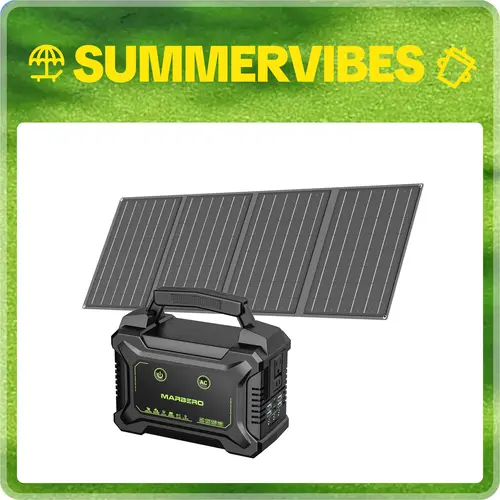 MARBERO 222Wh Solar Generator with 40W Solar Panel Portable Power Station 2 x 200W AC Outlets(300W Surge) 11 Output Ports Built-in Flashlight for Vanlife Camping Emergency High Capacity Battery Usb Rechargeable Battery