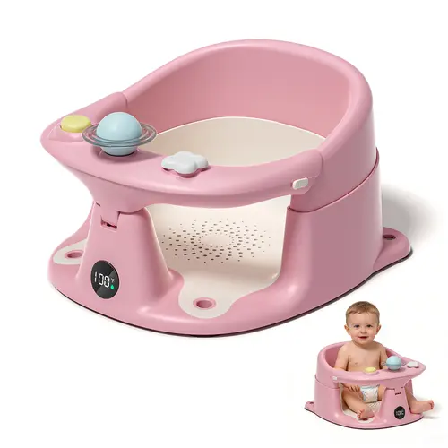 #Summerwins，MOREFEEL Baby Bath Seat for 6 Months & Up Anti-Slip Toddler Chair with 3 Bath Toys Real-Time Thermometer Suction Cups Soft Cushion for Infant Bathtubs Playful Safety Essentials