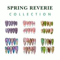 NailPhoria SPRING REVERIE Collection - Handmade Press-On Nails | Reusable, Salon-Quality, Long-Lasting, Glossy Design Floral Embellished Rhinestone