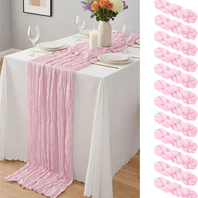 Boho Cheesecloth Table Runner, 1/2/6/12 Panels, 1.6x10 ft Single Panel, Soft Sheer Gauze Wrinkle-Texture Fabric, Fade-Resistant Rustic Chic Decor for Wedding, Rustic Party,summerwins,Summer Sale,Mid Year Sale,Deals For You Day summerwins
