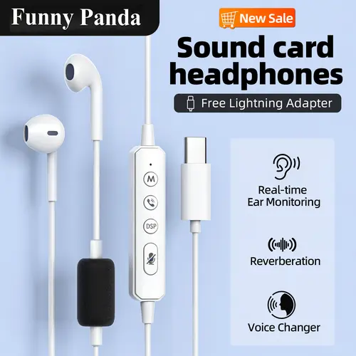 FunnyPanda Wired Karaoke Headphone with Mics, Built-in Sound Card, 3.5 mm Jack, In-ear Monitoring, Voice Changer, Reverbation, 50 Hz, Top Audio Quality, Lightweight Portable Design for Audio Enthusiasts