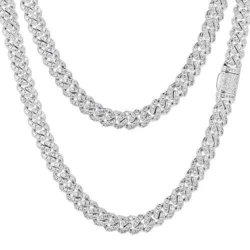 UCCIYO 8mm VVS Lab-Created Moissanite Iced Out Copper Cuban Link Chain Necklace - Miami Thick Gemstone Chain, Unisex Hip Hop Moissanite Jewelry for Adults, Prom, Anniversary【#CMN3】