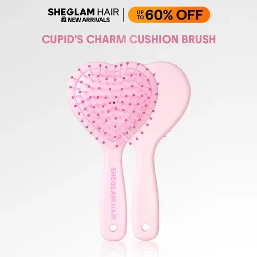 SHEGLAM HAIR Cupid's Charm Heart-Shaped Flexible Bristles Plastic Cushion Detangling Brush, Hair Tool for Scalp Massage, Longer Grip Easy Daily Styling, Suitable for Multiple Hair Types