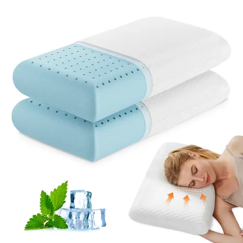 Sweetcrispy Ergonomic Supportive Memory Foam Camping Pillows for Adults - Supportive Filling Material, Heat-Dissipating Cooling Mesh Cover, Breathable Washable, Back & Side Sleepers, Sleep Support Camping Gear, Filling Material Camping Pillows