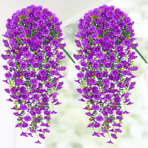 UV-Resistant Artificial Plastic Flowers - Easy-Care Hanging Ornaments with Botanical Aesthetic, Compatible with Hanging Flower Pots for Home Porch, Bedroom, Study Outdoor & Indoor Decor