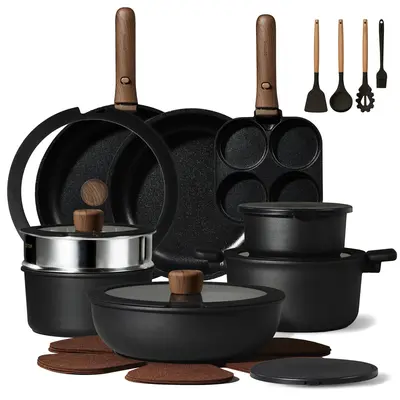 [Official]CAROTE 26pcs Cream White/Pure Black Nonstick Detachable Cookware Set, Pots and Pans Set, Dishwasher Safe