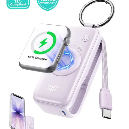 INIU P81 SnapGo Mini 5000mAh Power Bank with Keychain for Apple Watch Ultra SE 2/3 Series iPhone Air 8 ~ 17 Airpods Series 20W Built-in USB C Cable Fast Charge Portable Charger Travel EDC Battery Pack Phone Charger Valentine's Day Girls Mom Couple Gift,su