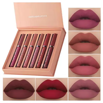 Handaiyan 6-Piece Liquid Lipstick Set - Long-Lasting & Waterproof Pearl Lip Stain, Hydrating Non-Stick Cup Nude Lipgloss for All Skin Types
