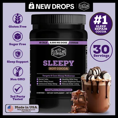 Black Forest Supplements Sleepy Hot Cocoa | Magnesium & Glycine Sleep Powder – 6,000mg Functional Blend – Supports Deep Sleep, REM, & Stress Relief, Nighttime Dark Chocolate Beverage, Micro-Dosed Melatonin Sleep Supplement