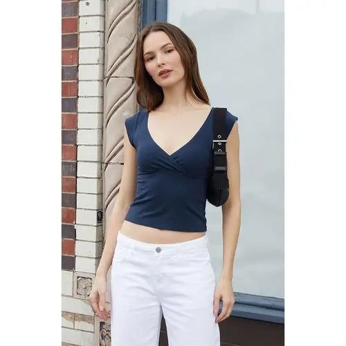 John Galt Women's Navy Amara Surplice Tank Top