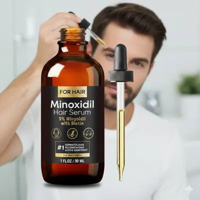 minoxidil for men, 5% minoxidil, topical minoxidil, minoxidil with biotin, niacinamide, haircare, hair growth serum, hair regrowth treatment, thinning hair serum, scalp serum, daily scalp treatment, dropper hair serum