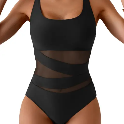 B2prity Women's Tight 1-Piece Mesh Accents Swimsuit - Swimsuits Tummy Control, Push Up with Removable Pads, Smooth Elastic, Comfy Wear, Adjustable Stylish Fitted Beach Swimwear