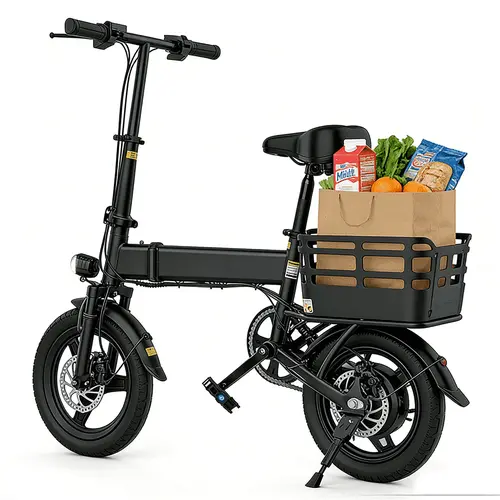 Adult Folding Electric Bicycle - 500W Motor, 20MPH Commuter Ebike, 14in Durable & Safe Folding Tires, 36V 12Ah Battery, Up to 30 mi Range, 3 Riding Modes, Adjustable Seat, 265 lbs Capacity, Easy Assembly, Front Light, Horn, Camping Essential