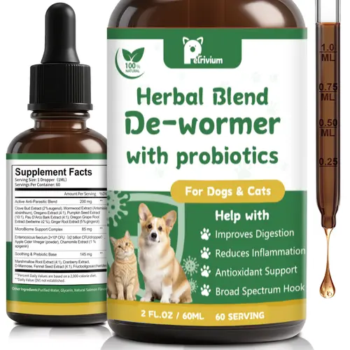 Petrivium Natural Intestinal Defense Gut Health Supplement Drops for Cats & Dogs - Gentle Herbal Blend with Wormwood & Clove, Smooth Digestion Aid, Precise Dropper Dosing, Broad Spectrum Formula for All Ages/Breeds, 2 Oz