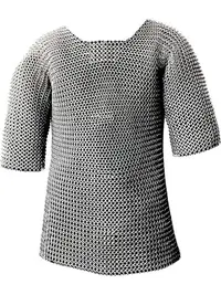 Men's Medieval Warrior Haubergeon Butted Chain Mail Shirt - Zinc Steel Authentic Medieval Top, Lightweight Pull-On Clothing, Knight-Like Look, Durable School Drama Costume, Menswear Special Occasion Outfit