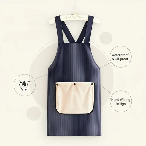 Unisex Lightweight Durable Breathable Camp Kitchen Bib Apron - Cross-Back Adjustable Secure Fit, Pockets, Built-in Hand Wiping Towel, Machine Washable for Outdoor Cooking, Grilling, Hand Gardening, Multifunctional