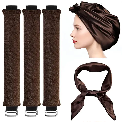 Humwam 4PCS Heatless Curls Kit – Includes 3 Curl Rods, Silk Scarf, Velvet Headband for Effortless Sleep-In Curls