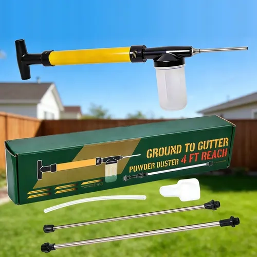 Diatomaceous Earth Powder Duster Tool Kit with 4 ft Pole (4-foot Extendable), Push-Pull Air Pump, Adjustable Flow Control, Ergonomic Clog-Resistant Mechanism Applicator Dispenser, Plastic Body for Indoor/Outdoor Home, Basements Use