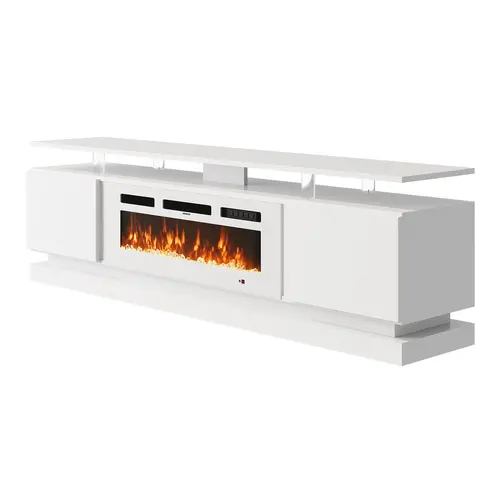 Fireplace TV Stand, Aoxun Entertainment Center with Electric Fireplace and Storage Cabinets, Modern Media Console for Living Room, Fits TVs Up to 80 Inch, Black