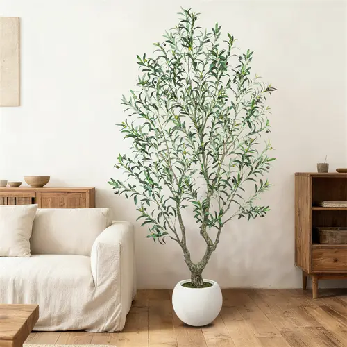 Lifelike Artificial Olive Tree with Realistic Trunk & Fruit (5-8ft) | Faux Potted Plant with Elegant White Round Pot or Classic Black Pot