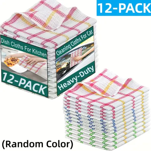 12-Pack Cotton Waffle Kitchen Towels Set - Durable, Quick-Dry, Water-Absorbent, Assorted Color Washable Cleaning Cloths, Daily Spill-Ready Wipe, Travel-Ready Set for Kitchen Drying & Home Use