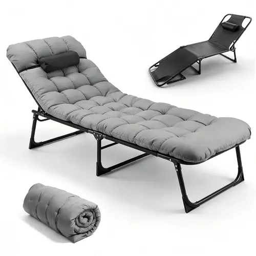 56cm Portable Foldable Camping Bed - Durable Metal+Cotton 3-Fold Compact Camping Gear Furniture, Stable Triangle Frame Support, 178cm×65cm×14cm, 3 Backrest Positions, 2 Leg Positions, No Mat, Foldable Seating, 330lb Capacity
