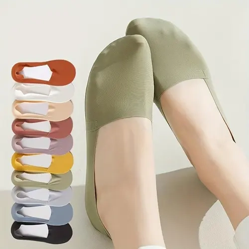 Women's 10-Pair Minimalist Algodón Low-Cut Socks Bulk, Adults' Thin Solid-Color No-Show Ice Silk Seamless Second-Skin Fit, Advanced Stretch Fabric, Breathable Slip-Proof Soft All-Day Wear