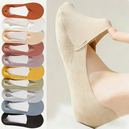10 Pairs of Women's Invisible Socks — Cotton Breathable, Ultra-Thin for Summer, Seamless, Silk-Like Finish, Silicone Anti-Slip, Moisture-Wicking Soles, Sweat-Wicking Socks, Women's Essential Basics