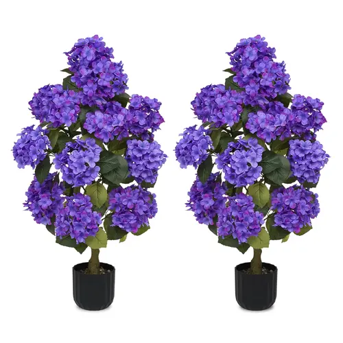 2 Pcs 3ft Artificial Hydrangea Flower Pot, Realistic Silk Hydrangea Flower Tree with Decorative Pebbles and Planter, Suitable for Home, Office, Patio, Porch, Indoor and Outdoor Decoration summerwins