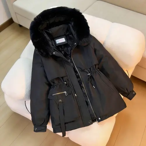 Women's Thicken Fleece Lined Parka, Winter Coats for Women Weatherproof Outerwear Coat Hooded Jacket with Pockets
