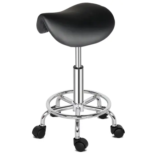 Karlhome White Armless PU Leather Plastic Round Seat Swivel Chair - 360° Rotation, Supportive Sitting, Durable Modern Rolling Rotation Bar Stool, Spinning Base Chairs & Stools for Apartment Office Furniture