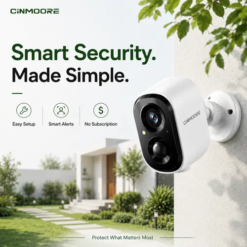 CINMOORE 2.5K Wireless Home Security Camera - Magnetic WiFi Camera with Color Night Vision, 2-Way Audio, Human Motion Sensor, Local Storage, Waterproof, Easy Installation, Remote App Control, Photo & Video Features, Portable Smart Home Gadget for Garage