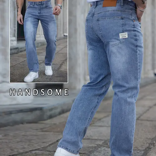 Men's Minimalist Classic Light Blue Washed Straight Leg Jeans, Casual Comfy Long Denim Pants, Spring & Summer 2026 Everyday Wear
