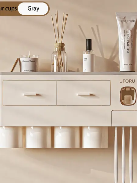 UFORU 2-4 Set Capacity Bathroom Toothbrush Holder - Wall-Mounted with Toothpaste Dispenser - Cosmetic Drawers, Large Capacity Trays & Bathroom Accessory Bottle Home Storage Organizer, Great Home Essentials, Perfect Gift Idea#SummerWins#DFYD